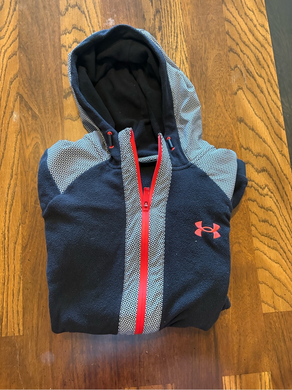 Under Armour Kids Navy Hooded Puffer Jacket with Red Accents